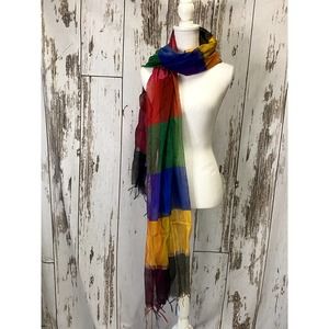 Multi Color Square Print Scarf With Fringed Hem